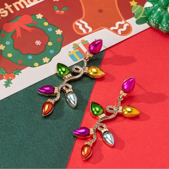 Beautiful Christmas String Lights Earrings! Long Dangling Metallic Lights! New! - Picture 5 of 12